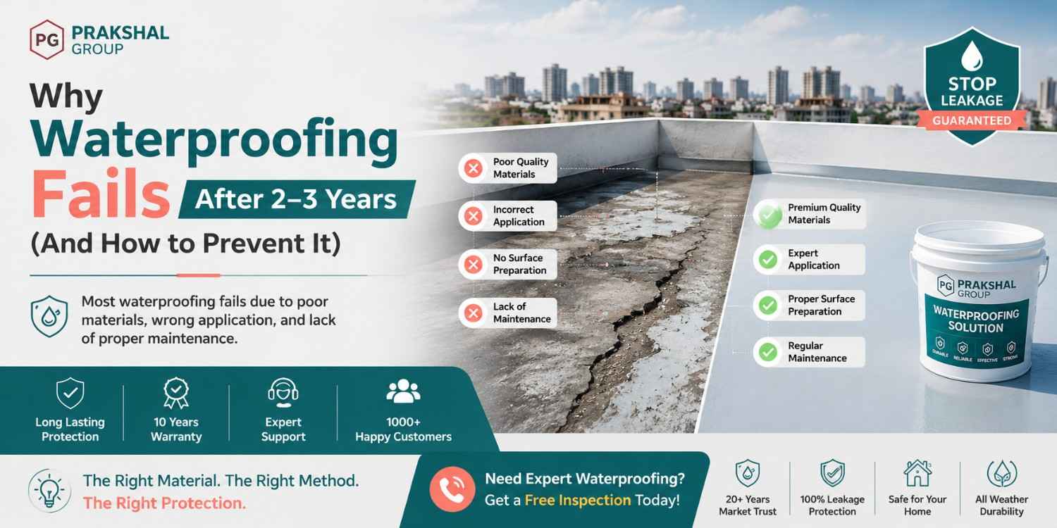 why waterproofing fails after 2 years — Prakshal Group waterproofing contractors Ahmedabad